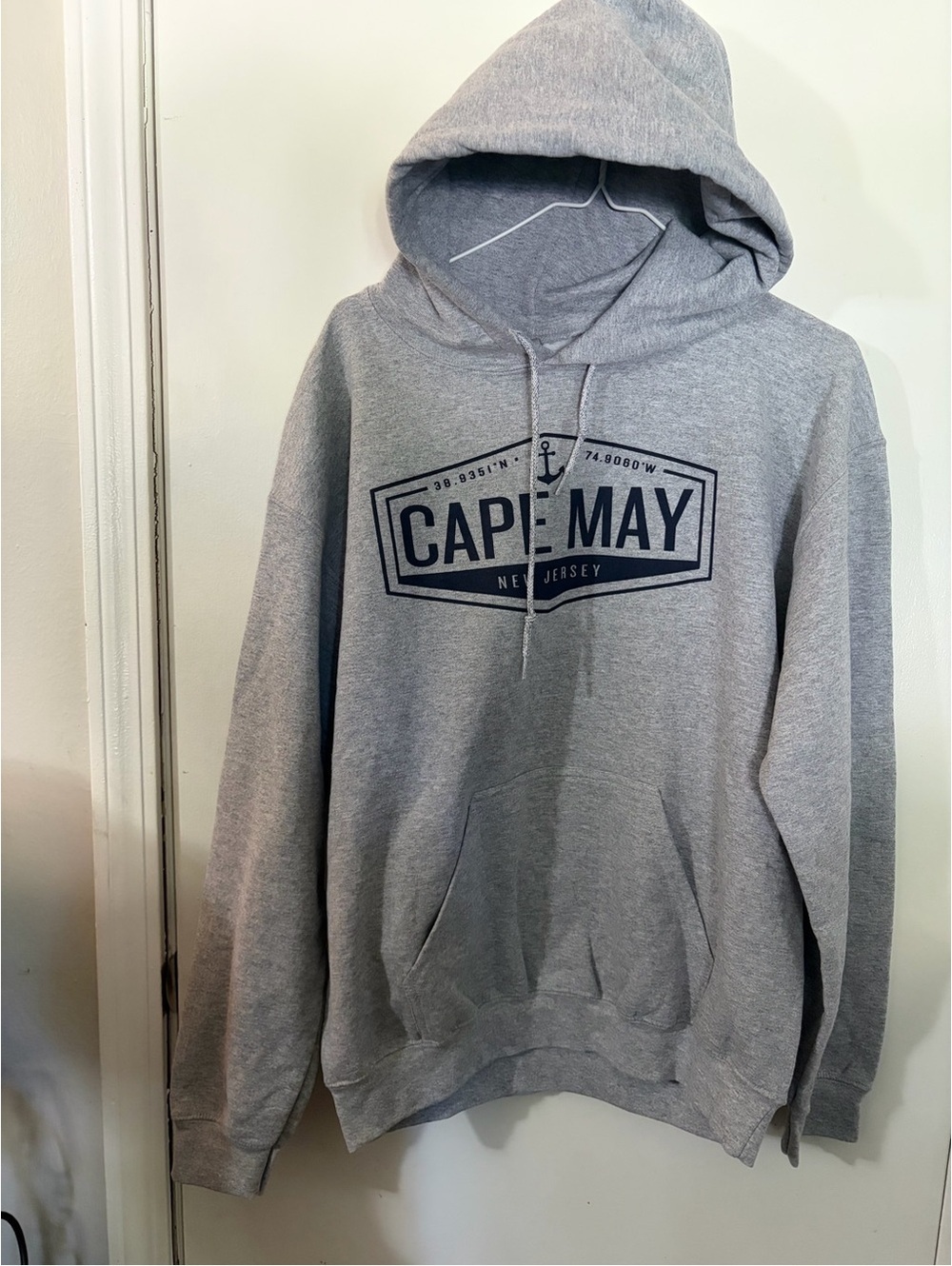 NWOT Men’s Gildan Medium Cape May New Jersey Gray Hoodie Tote12